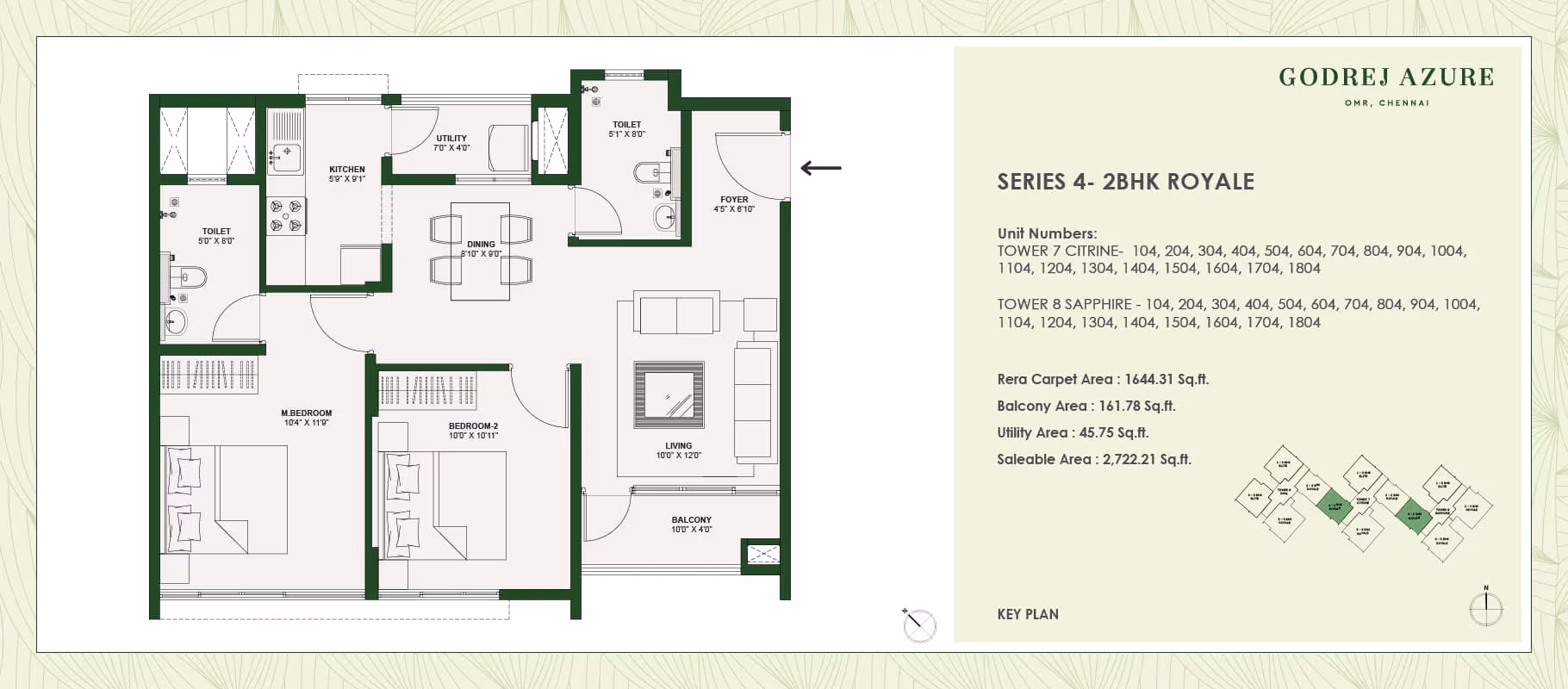 Detailed floor plan of 2 BHK premium apartment at Godrej Azure, Padur